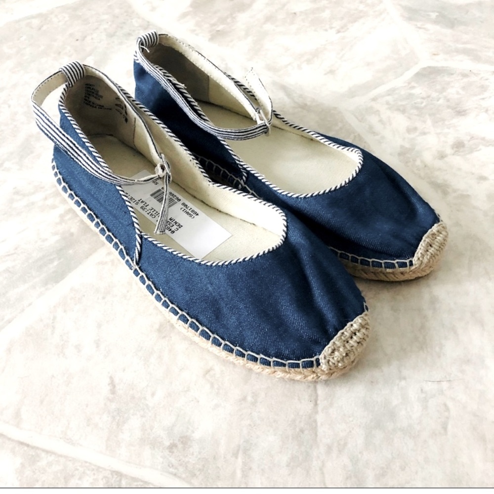 NWT LANDS END denim jean espadrille flat shoes girls size 2